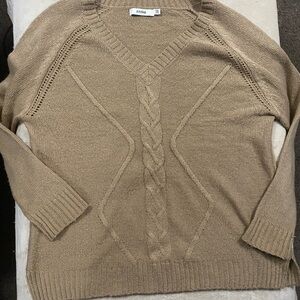 JustFab Women's V-Neck Tan Knit Sweater